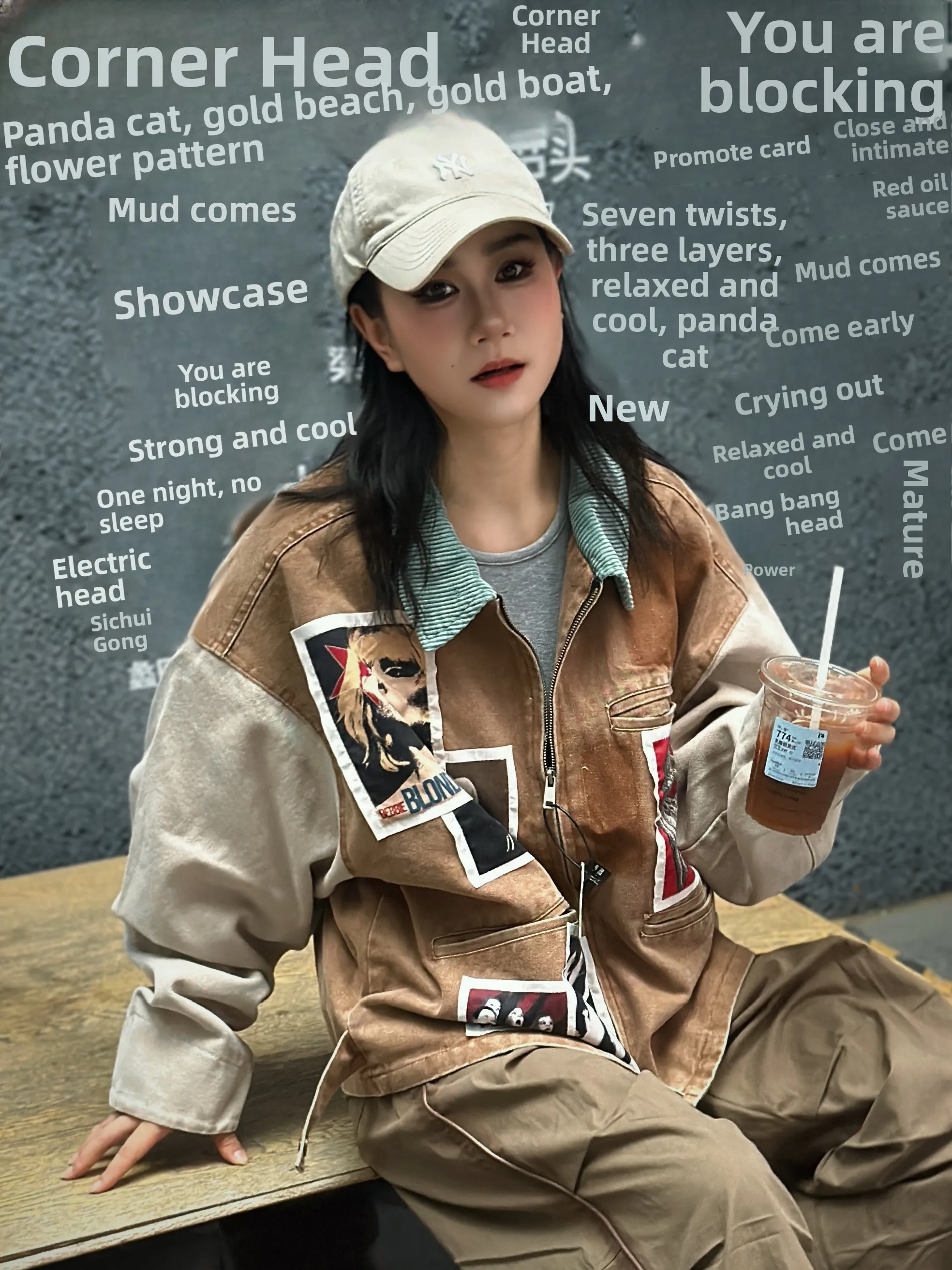 

American Sle Corduroy Patchwork Denim Jaet Couple's Open Cardigan Ro Top Coat Loose Fit Cotton Long Sve Coat