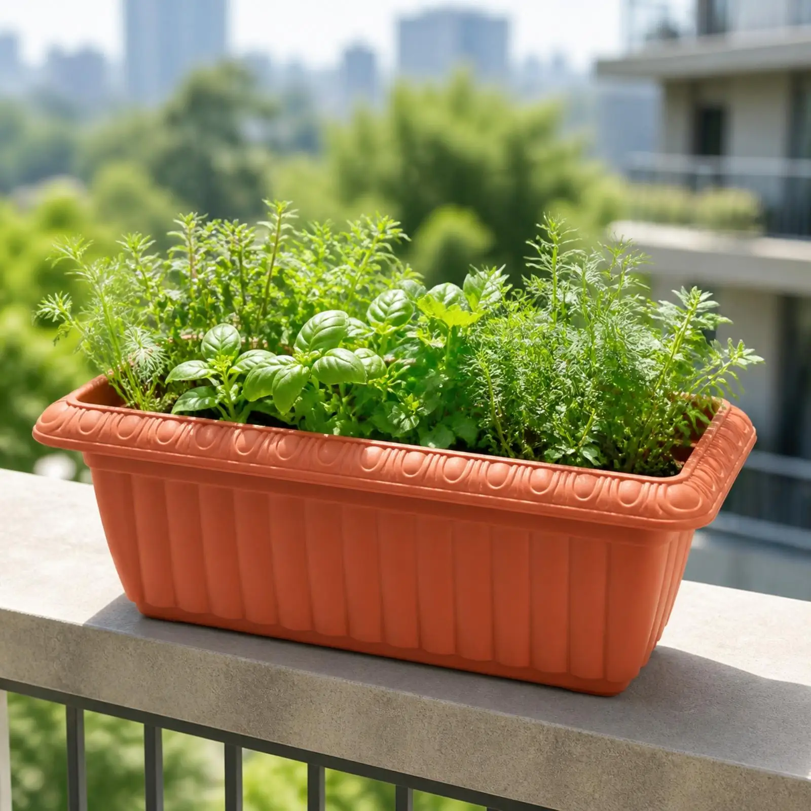 Freestanding Resin Planter with Molded Construction and Drainage System for Narrow Spaces and Patios