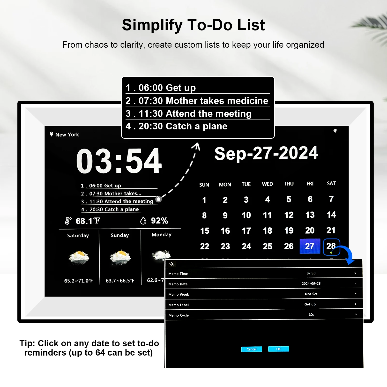 15.6 Inch Digital Calendar Touch Screen Smart Clock WIFI Family Memo Desktop Digital Calendar and Day Planner Medicine Calendar