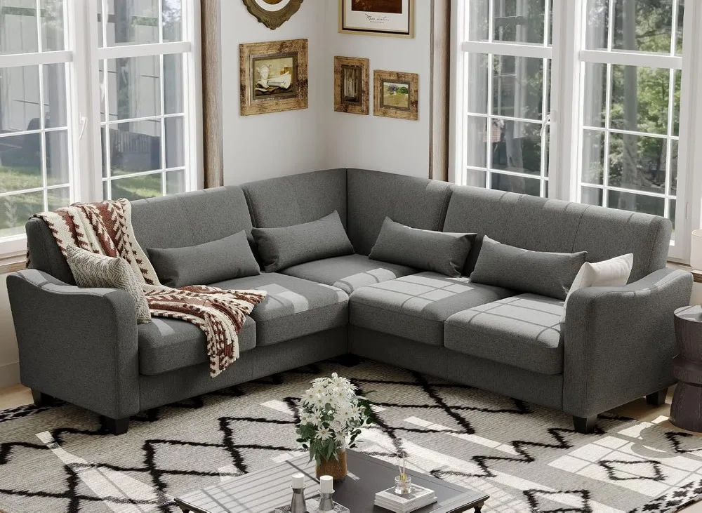 

Fabric L Shaped Sofa Small Sectional Couch with Chaise Solid Corner Sofa Small L Couches 4 Seater Sofa Light