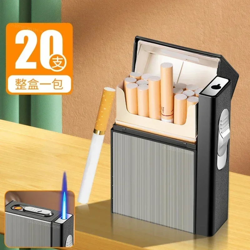 USB 2-in-1 Multifunctional Gas and Electric Cigarette Case Lighter 20 Pieces Metal Inflatable Cigarette Case Wholesale