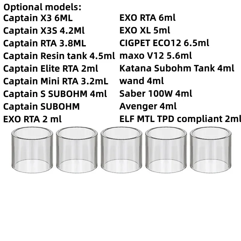 

5PCS GLASS Beaker for Captain X3 Captain X3S Captain RTA EXO XL CIGPET ECO12 Katana Subohm Tank Wand