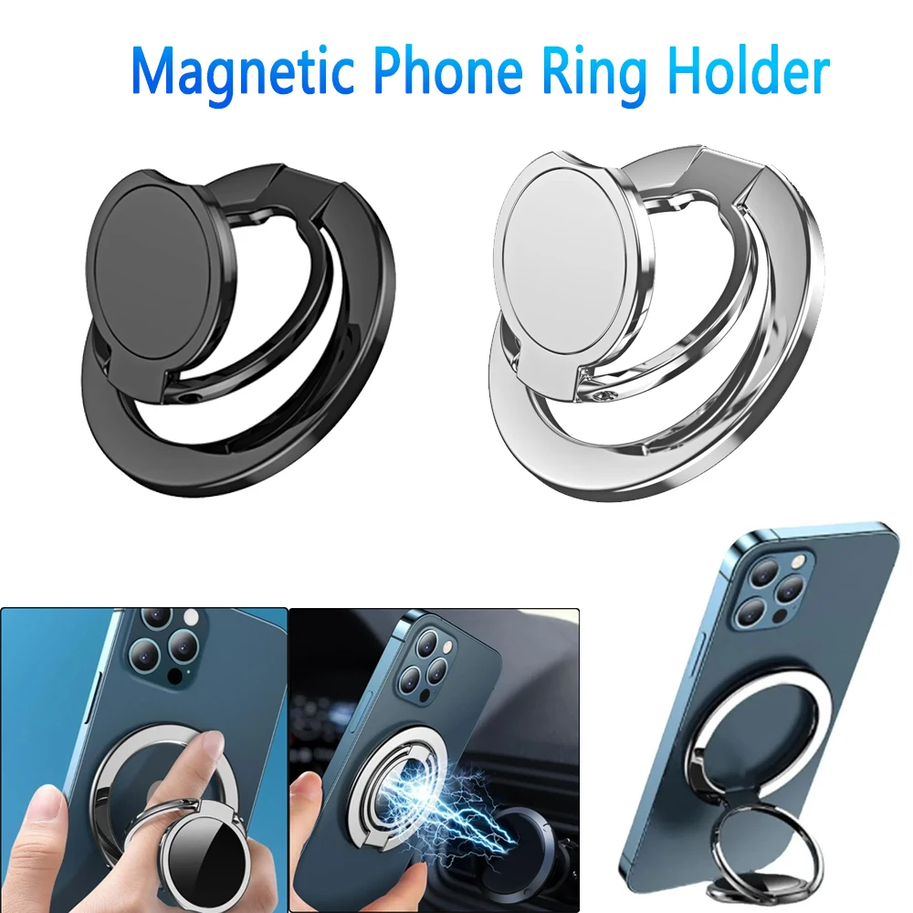 1pc Starke Magnetische Doppel Ring Schnalle Ultra-dünne Metall Faltbare Telefon Halter für IPhone 11 Xs 12 13 14Pro Max MIni Telefon Grip