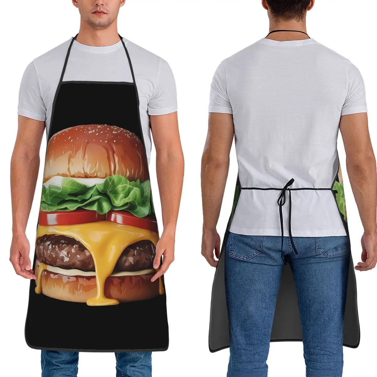 Realistic Burger Hamburger Print Aprons Chef Cuisine Tablier Waterproof Bib Kitchen Cleaning Pinafore for Women Men Painting
