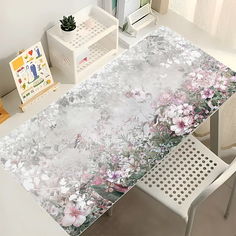 Mouse Pad Gaming Dywan Gamer Cute Keyboard Pad Laptop Flower Pattern Extended Desk Mat Table Carpet Kawaii Mousepad For Computer