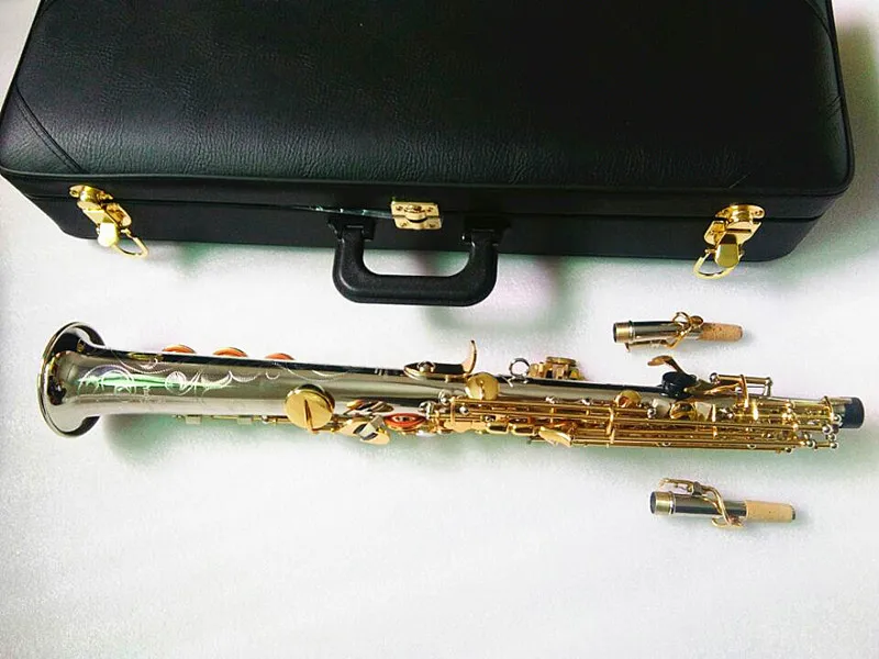 New SS-W037 Bb Flat Soprano Saxophone Musical Instruments Sax Brass Nickel Silver Plated With Case Professional