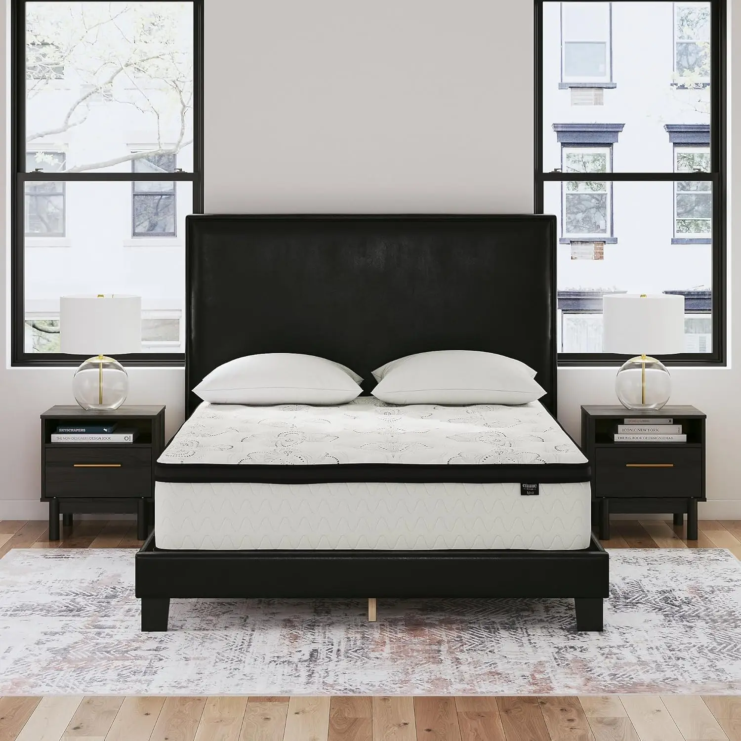 Matelas hybride avec gel refroidissant et mousse à mémoire de forme, taille jumelle, moyen et optimiste, tendance E, design par Ashley, 12 pouces