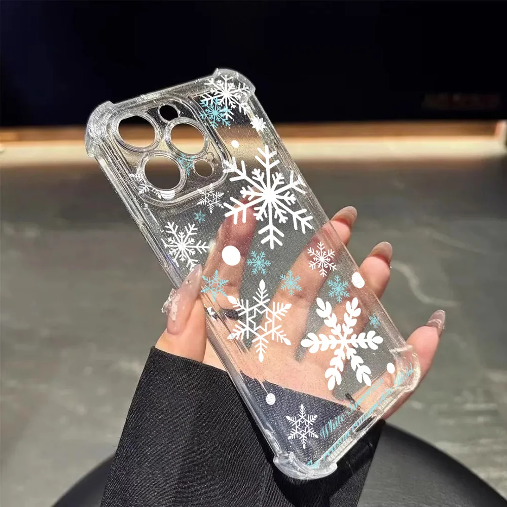 Glitter Bling Snowflake Soft Phone Case For iPhone 17 Pro Max 16 15 11 12 13 14  Air Clear Shockproof Silicone Cherry Cover view 4