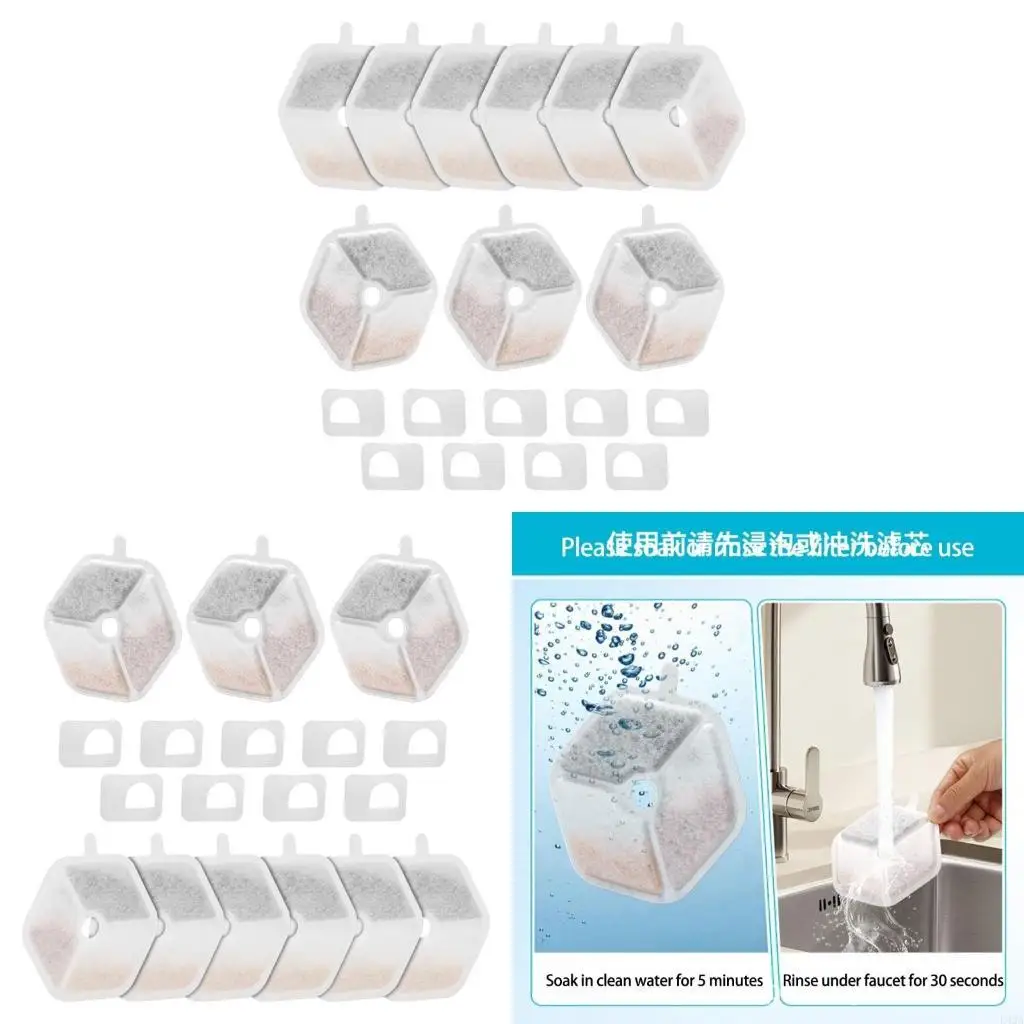 L43A 9 Packs Replacement Filter and 9 Packs Sponges for Wireless Cats Fountain Steel Metal Dog Water Fountain Foam Filter