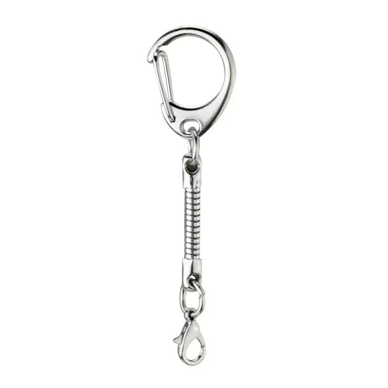 10/50 unidades de corrente para chaveiro prateada, corrente grande em C para chaveiro, acessório de fivela em D de liga de zinco e fivela de lagosta para pendurar