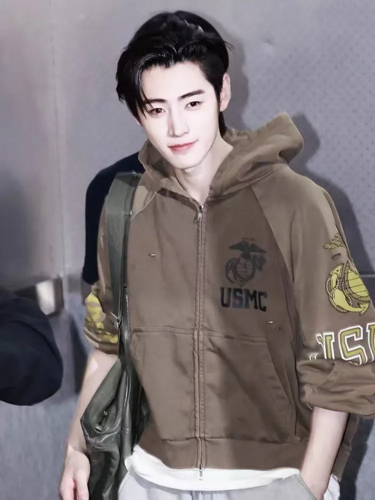 

American Waed Deconstructed Spliced Hat Sweatirt Men Women Autumn Winter Xing yang Loose Fit Cotton Casual Hoodie