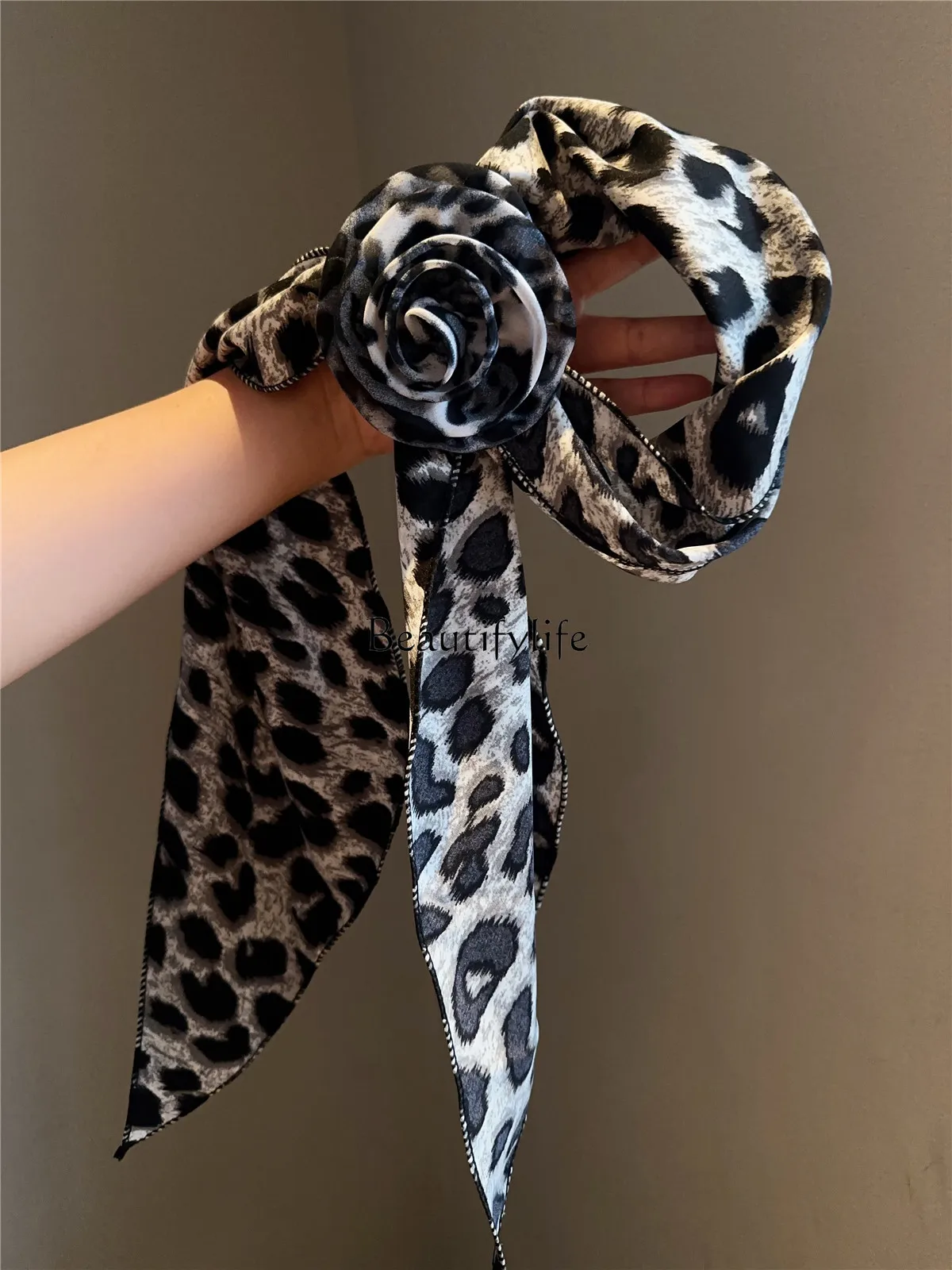 American leopard print silk scarf rose flower millennial style hottie scarf American hair ribbon strip