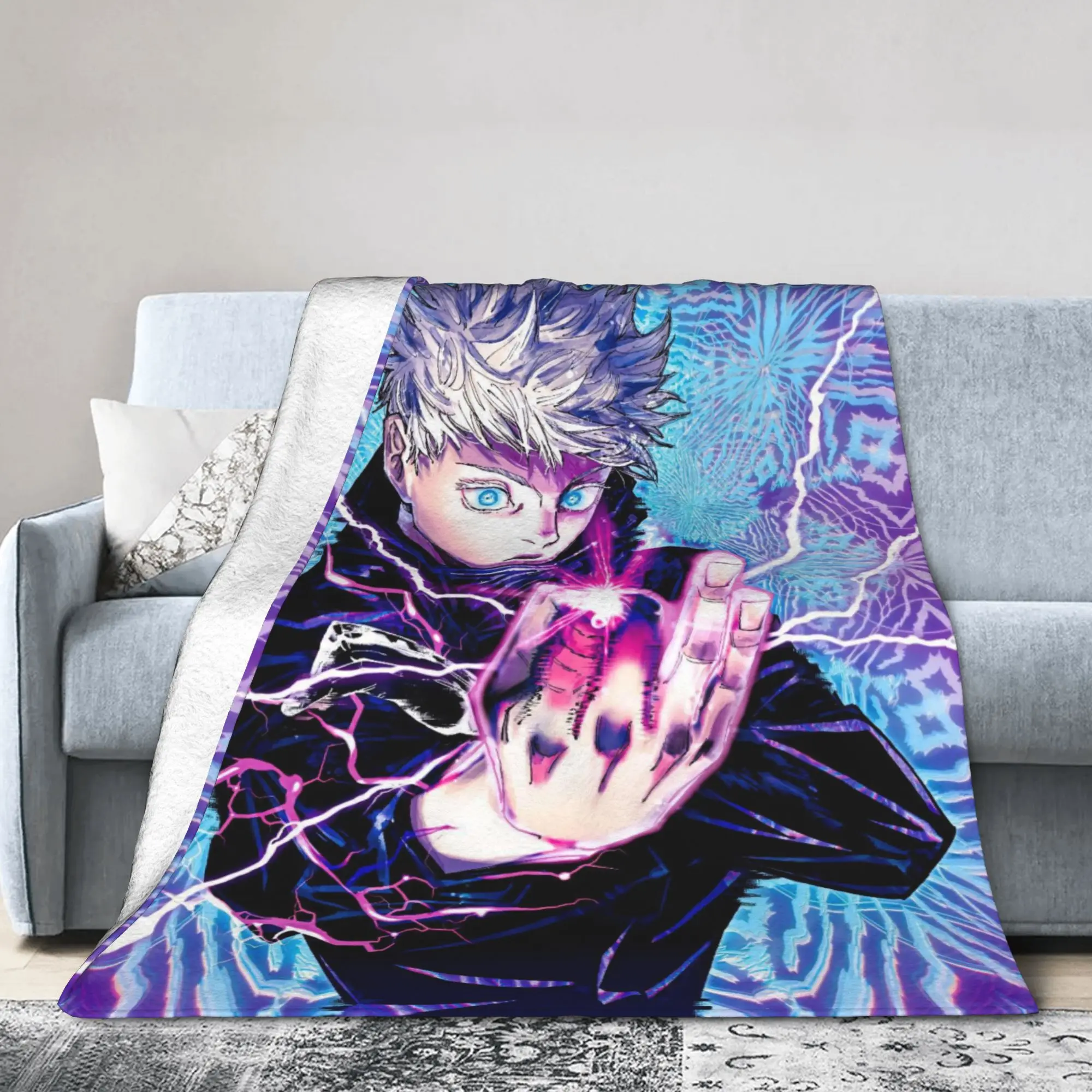 Super Soft BlanketKids Travel Gojo Satoru Jujutsu Kaisen Throw Blanket  Flannel Bedspread For Couch Chair Sofa Bed Cover