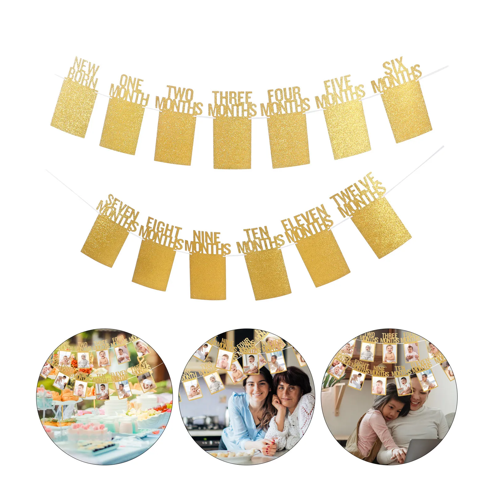 1Set Birthday Photo Banner Baby 1St Birthday Decoration Newborn to 12 Months Infant Hanging Banner Photo Frame Garland Unique