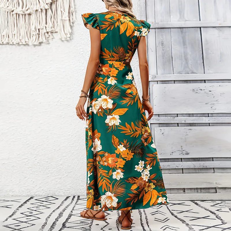 European and American Dress 2026 Summer Vacation Flower Split Mid-Length Dress Vestidos 4
