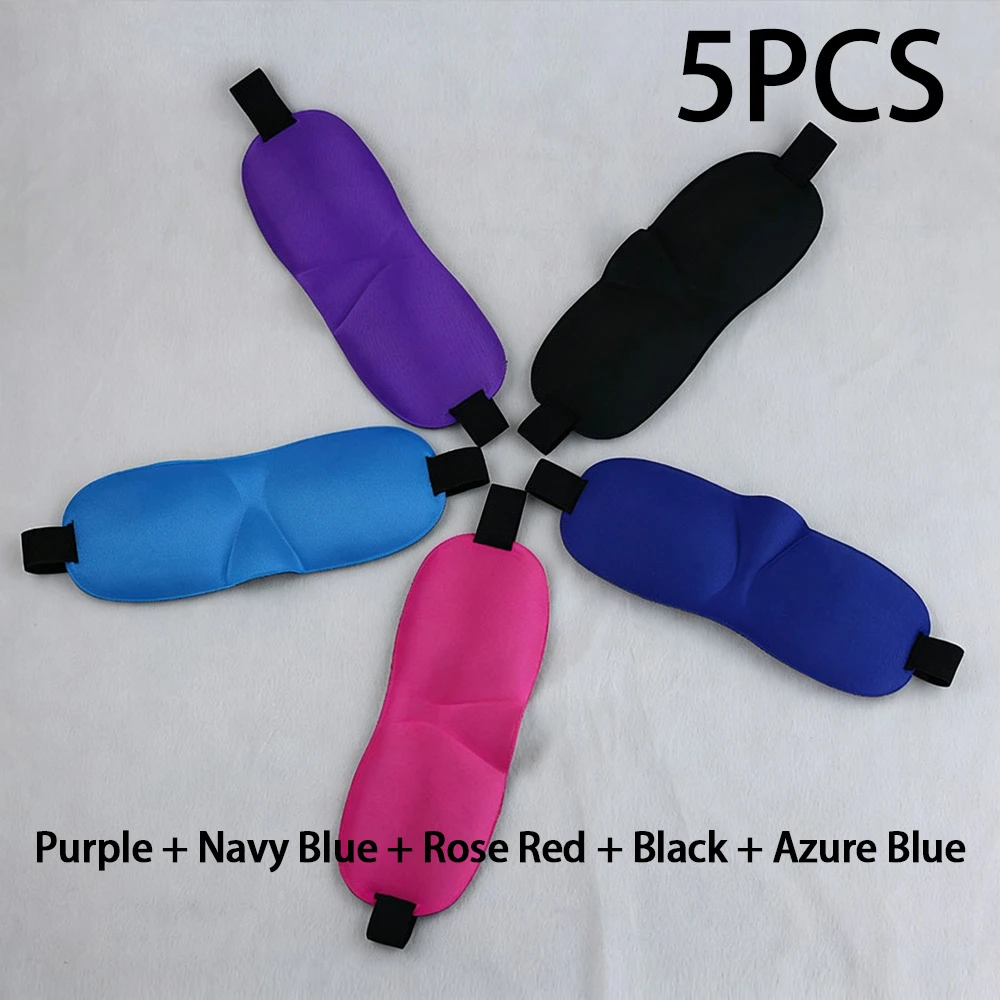 5pcs 3D Contoured Sleep Eye Masks Deep Eye Cup Adjustable Light Blocking Soft Breathable Unisex Nose Free Shade