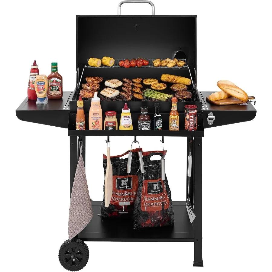 30-Inch Charcoal Grill with Side Table Black