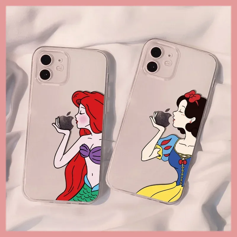 Disney Clear Snow White Phone Case For iPhone 15 14 11 12 13 Mini Pro MAX Mini 7 8 Plus XR XS SE Alice Soft Silicone Cover Funda