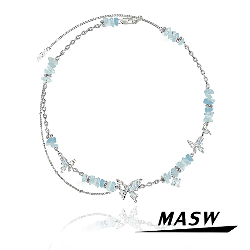 MASW Original Design 2023 Trend New Jewelry Butterfly Irregular Blue Colorful Bead Necklace For Women Girl Party Gift Hot Sale