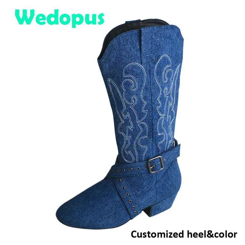 Customized Heel and Color Warm up Boots Dance Blue Denim Dance Shoes Boots Soft Bottom Women Boots for Dancing 4CM