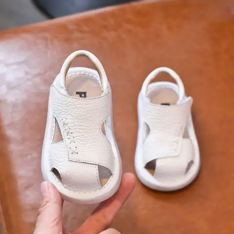 Genuine Leather Baby Sandals Summer New Soft Sole Non-Slip Learning Walk Shoes for Boys Girls 0-3 Years Old