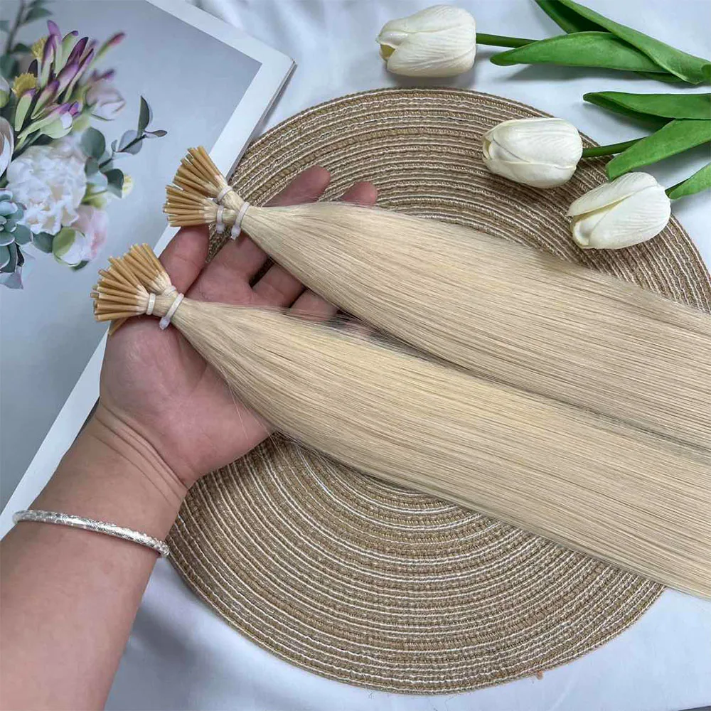 스트레이트 I팁 헤어 익스텐션 천연 인모 퓨전 헤어 익스텐션 얇은 케라틴 헤어 14-20인치 30g 링 없음