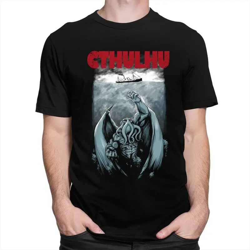 Custom Parody Cthulhu Lovecraft Tshirt for Men Short Sleeve T Shirt Horror Movie T-shirt Loose Fit 100% Cotton Tees Gift Idea