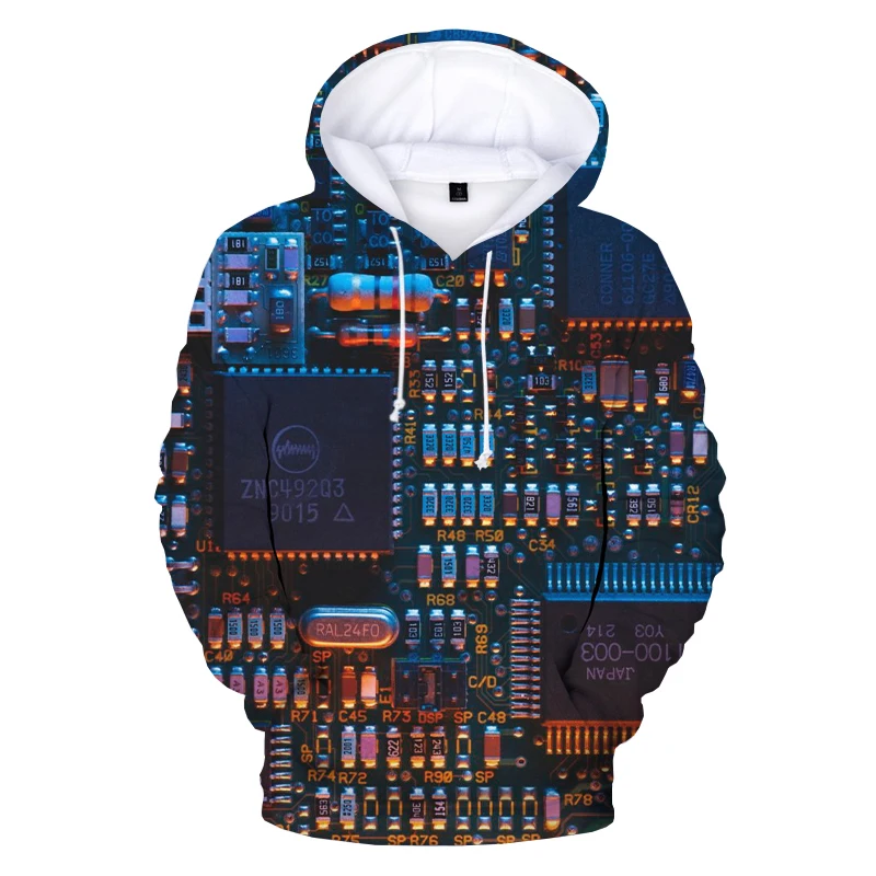 Sudadera con capucha para hombre, jersey con estampado 3D de placa de circuito de Chip electrónico creativo, estilo Harajuku, ropa de otoño, novedad