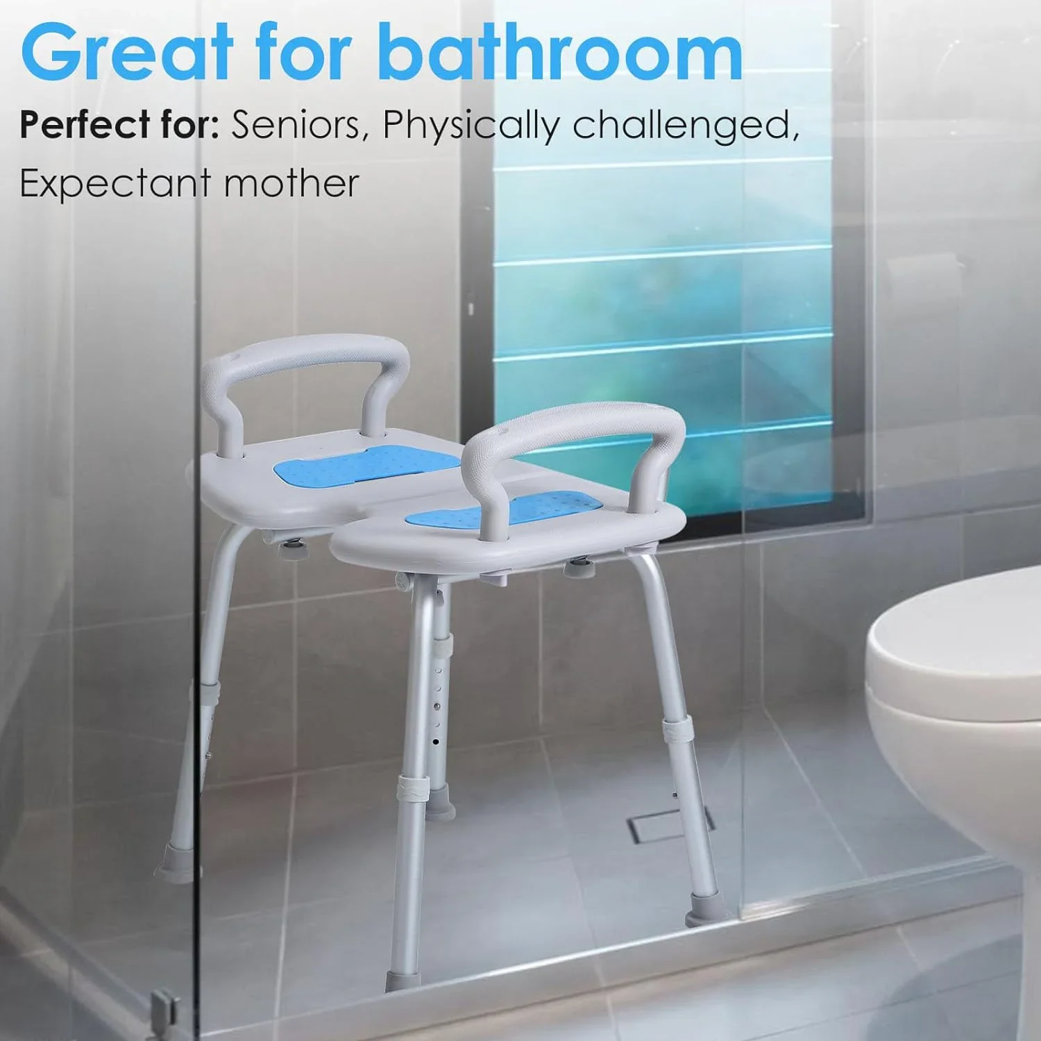 23-Inch Adjustable Shower Stool With Arms, Heavy Duty Shower Chair for Inside Shower, Bath Chairs for Seniors