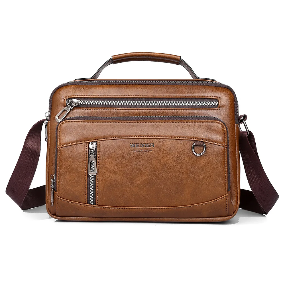 Maletín de Hombro para Hombre, de Cuero PU, Estilo Vintage, Bolso de Mano, Bandolera, Diseño Cuadrado, Portátil, para iPad