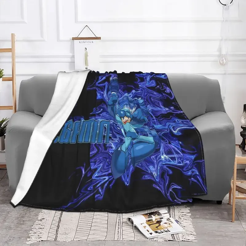 Mega Man Megaman Blankets Flannel Printed Video Game Multifunction Warm Throw Blanket for Sofa Bedroom Quilt