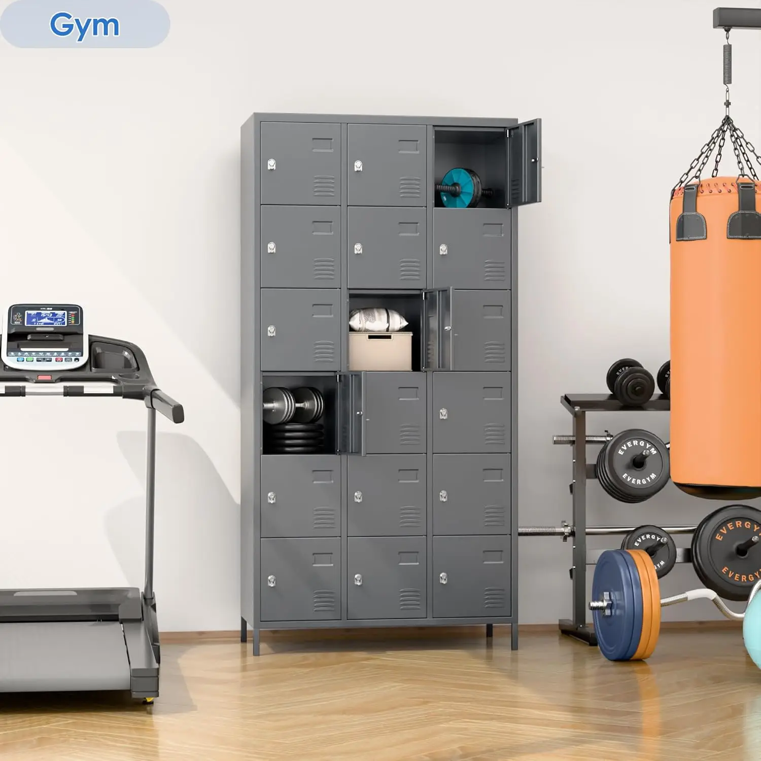 خزانة تخزين معدنية مع 18 بابًا، خزائن موظف فولاذية لغرفة نوم المكتب والمدرسة والصالة الرياضية، تتطلب التجميع