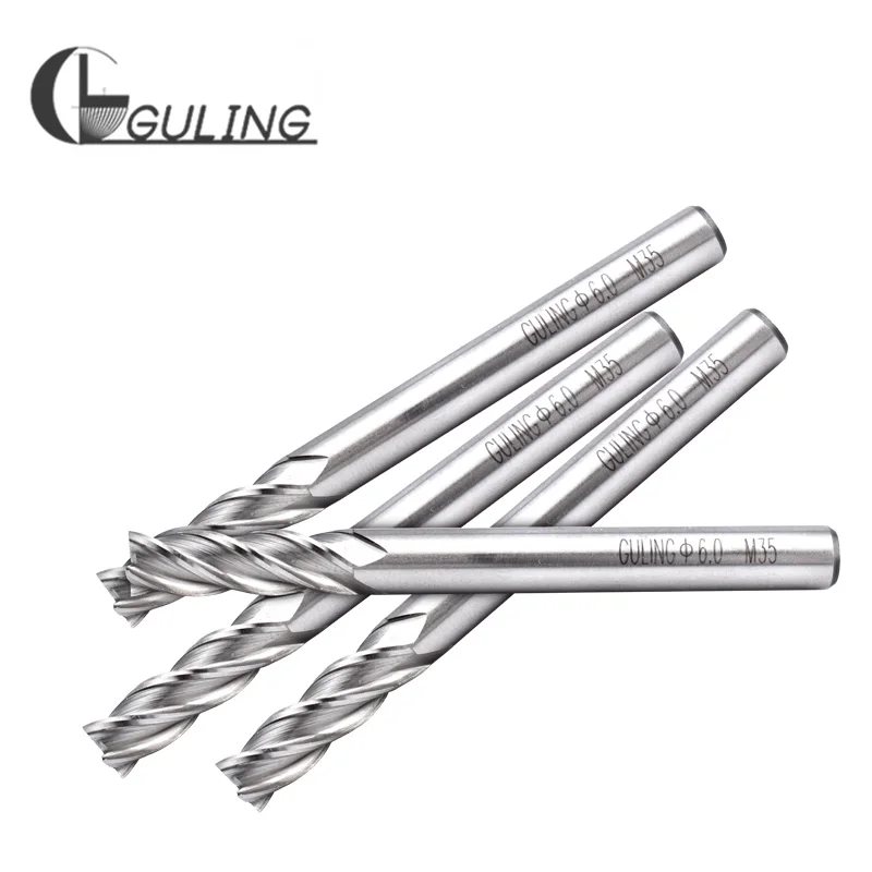 GULING HSSE-M35 CNC 4 플루트 스퀘어 엔드 밀 1 1.5 2 3 4 5 6 8 10 12 14 16 18 20 22 25 MM 긴 생크 밀링 커터