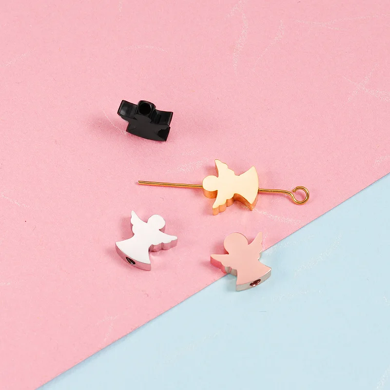 5Pcs/Lot Angel Charm Beads Mirror Polished Stainless Steel 9.6x10mm For Making Necklaces Bracelets Keychains and Jewelry