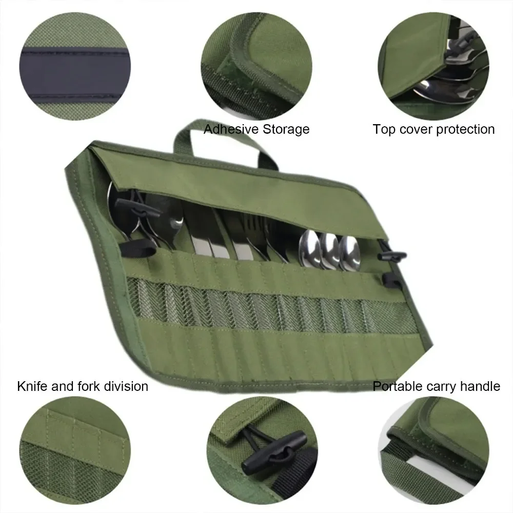 Tragbare Rollbare Aufbewahrungstasche für Outdoor-Camping, Besteck-Aufbewahrungstasche, Wasserfester Koffer für Gabeln, Löffel, Essstäbchen – Detail 8