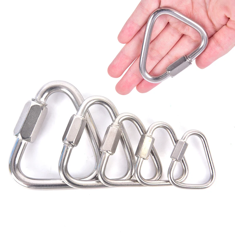 Triangle Carabiner Stainless Steel Keychain Snap Clip Hook Buckle Screw Lock