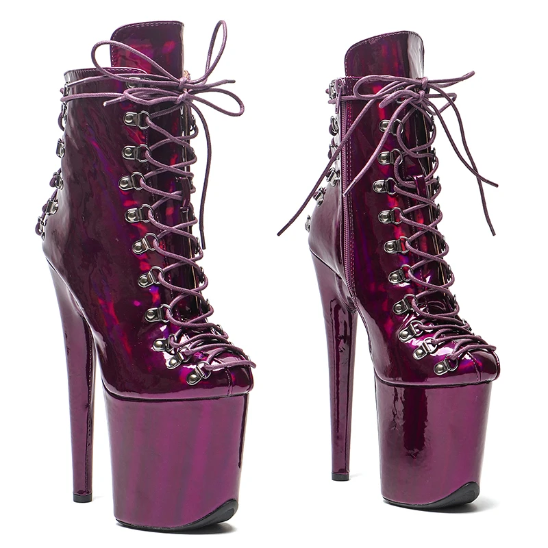 Leecabe  20CM/8inches Shiny Patent PU  Upper Open Toe  Fashion trend  high heel  platform stripper heel Pole Dance boot