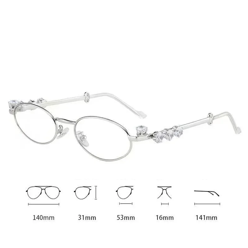 New Photochromic Diamond Inlaid Oval Myopia Glasses Trend High-end Small Frame Eyeglasses Anti Blue Light Near Sight Glasses