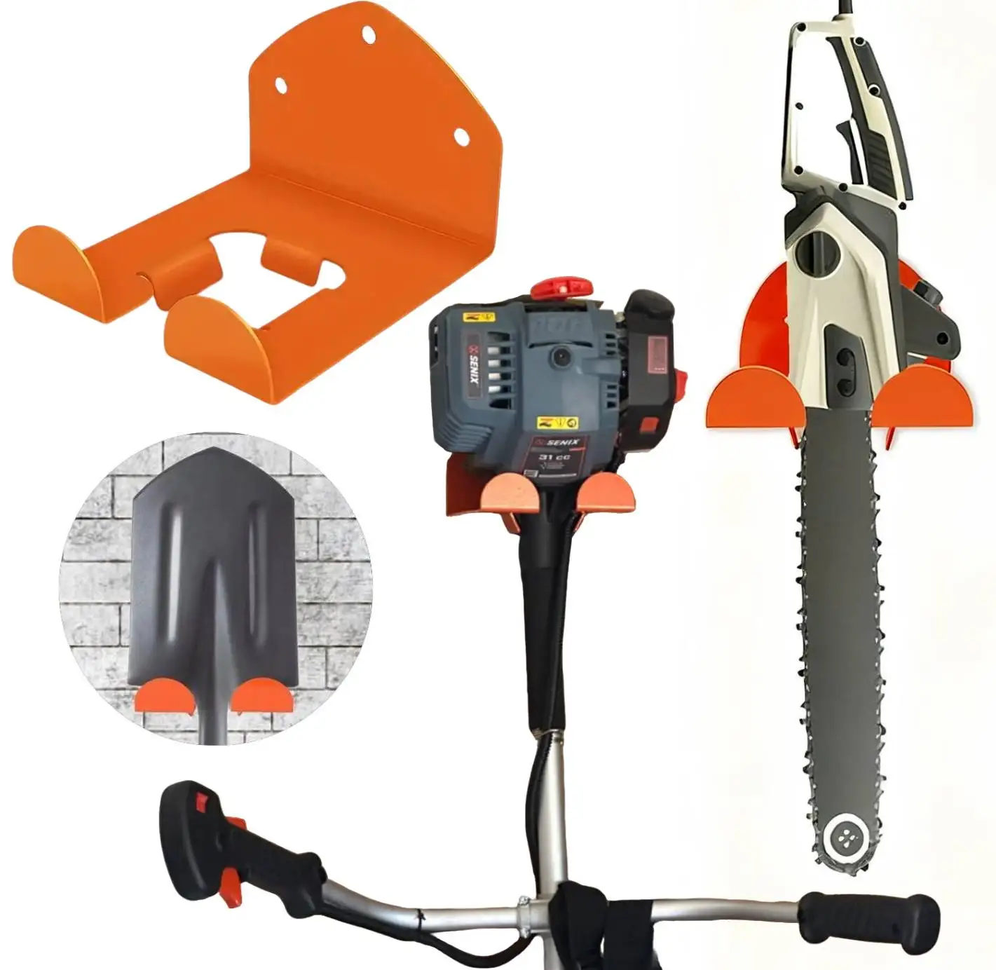 String Trimmer Hanger, Industrial Orange Tool Hanger for Garage Organizer | Heavy Duty Metal Trimmer Rack Wall Mount