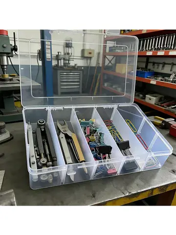 Hardware Tool Storage Box, 5-Compartment Transparent Tool Organizer Box, Screw and Accessory Sorting Box, Household Screw and Wr