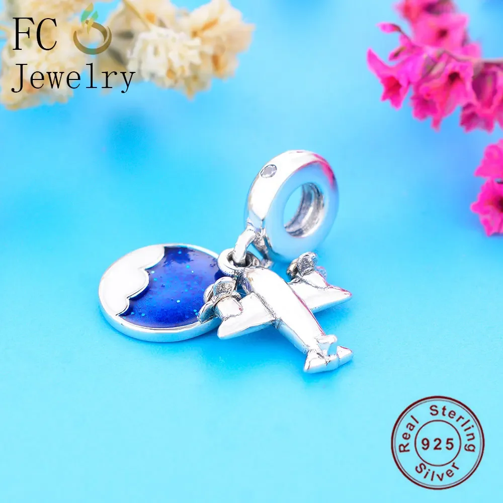 FC Jewelry Fit Original Pan Charms Bracelet 925 Sterling Silver Blue Sky Propeller Aircraft Bead Dangle Women Berloque