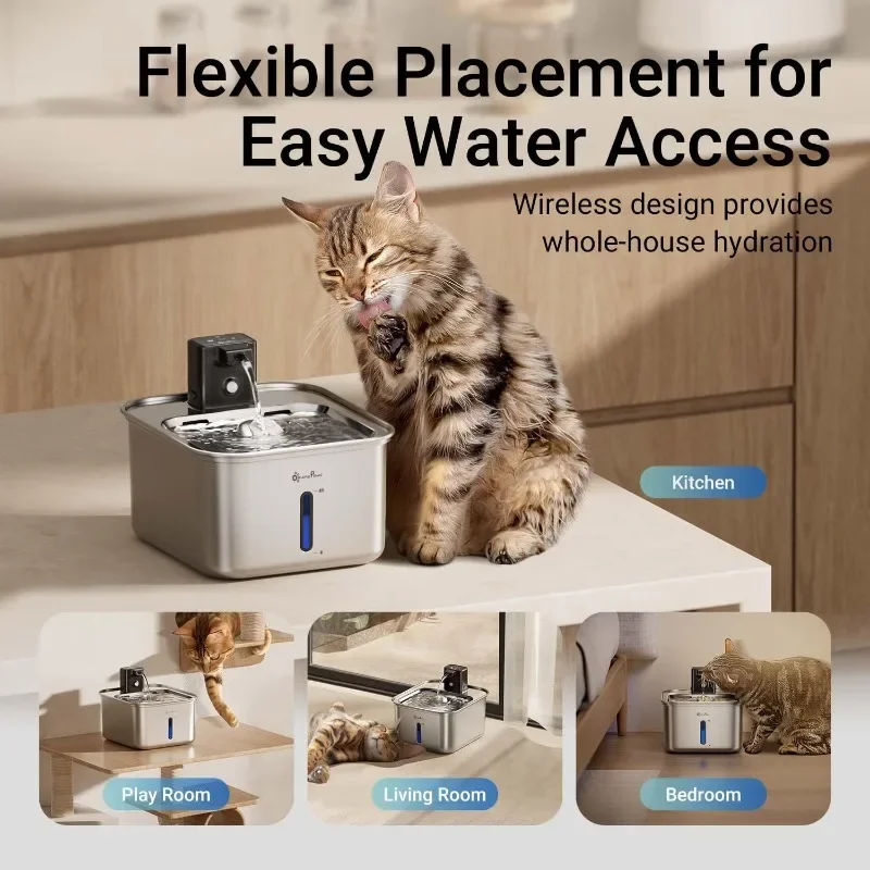 3.2l Stainless Steel Pet Water Feeder Wireless Full Stainless Steel Cat Water Fountain Cats Smart Dog Water Dispenser