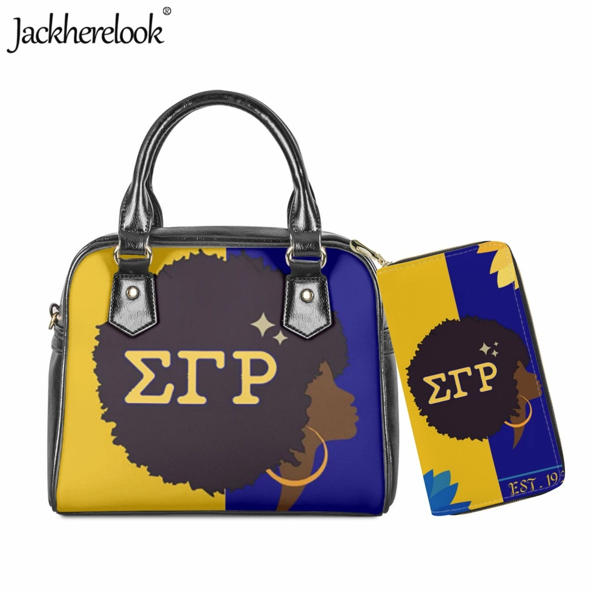 Jackherelook Sigma Gamma Rho Sorority Women's PU Leather Handbag Long Wallet Card Holder 2pcs/Set Fashion Shoulder Messenger Bag