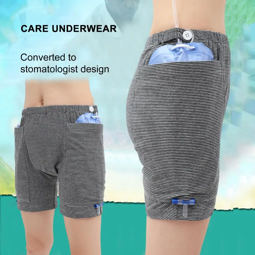 Health Care Sleep Bottoms Shorts Striped Stretchy Pockets Underwear with Place of Urine Bag Men Women Pants Bottoms