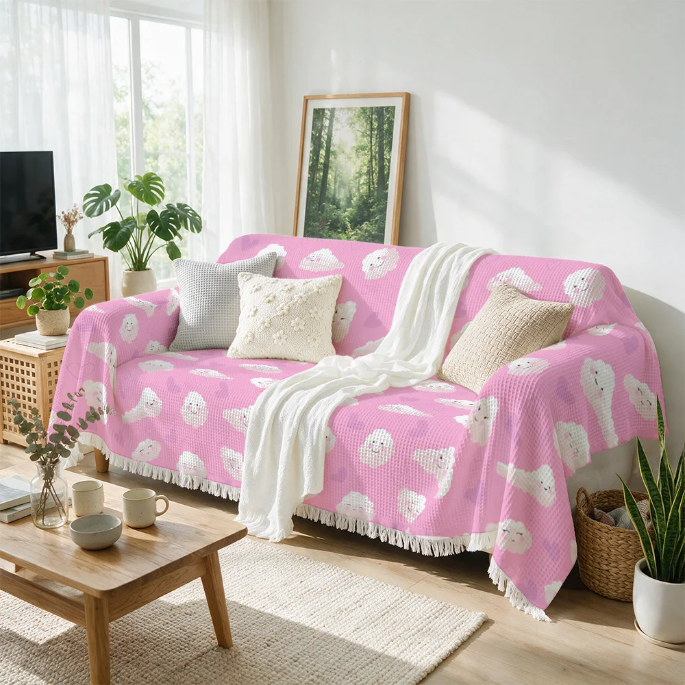 Decorative Pink Sofa Throw Blanket Couch Cover Cozy Knit Throw for Living Room Decor Spring Chunky Accent Chair Sofa Accessories