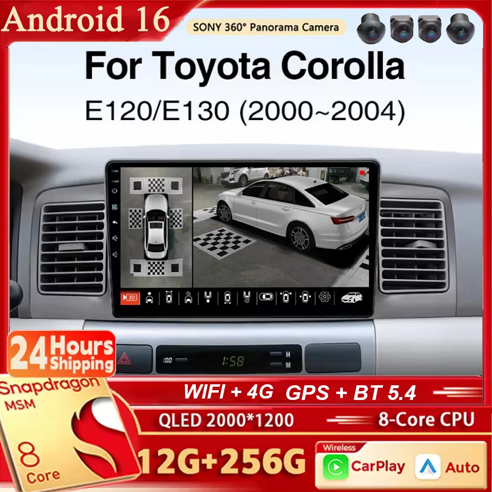 

Автомагнитола Android 16 с навигацией и мультимедиа, поддержка Carplay и Auto для Toyota Corolla 2001-2004 (E120, E130)