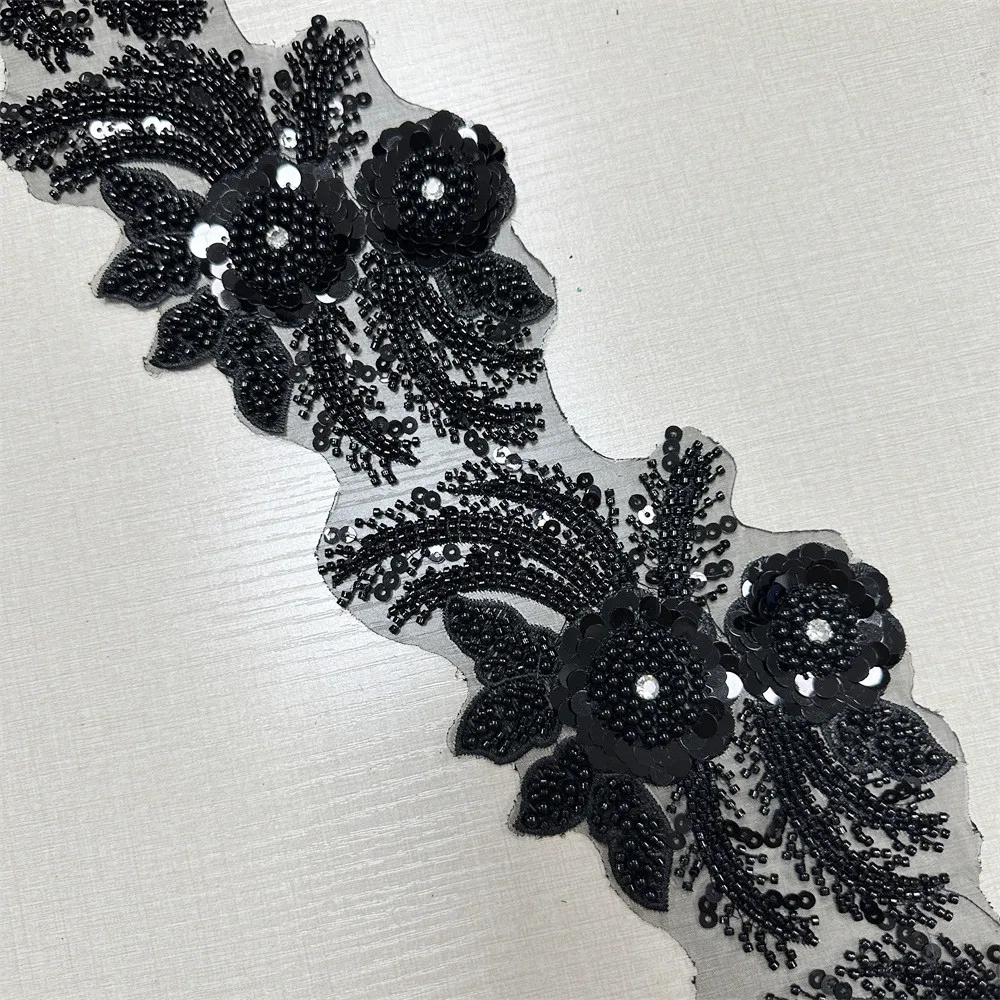 4.5yards Rhinestone Lace Trim Applique Sequin Beaded Trim for clothes