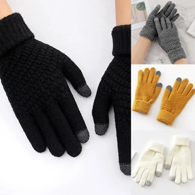 270D Winter Warm Touchscreen Gloves for Men and Women Fleece Lined Knit Faux Wool Full Finger Mittens with Jacquard Design