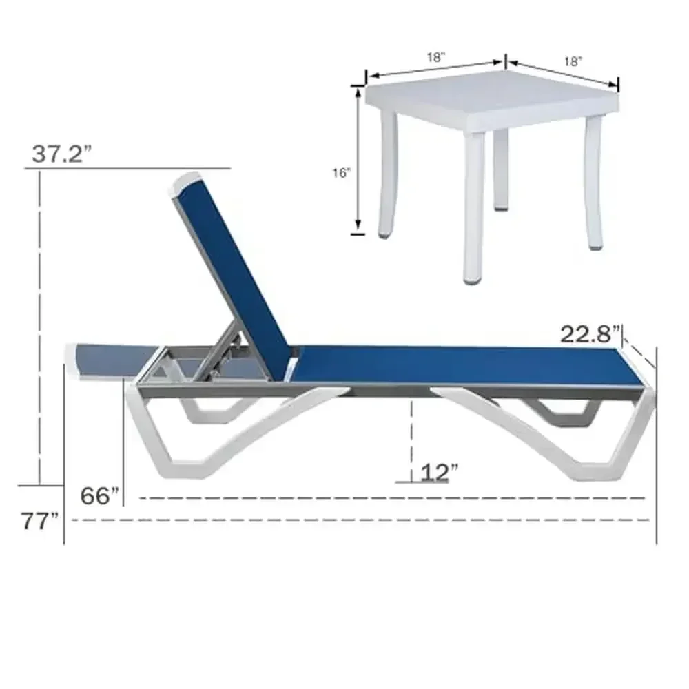 Outdoor Reclining Adjustable Chaise Lounge Chair Aluminum Legs Relaxing Sunbathing Beach Poolside Patio Lounge Set Easy to Clean