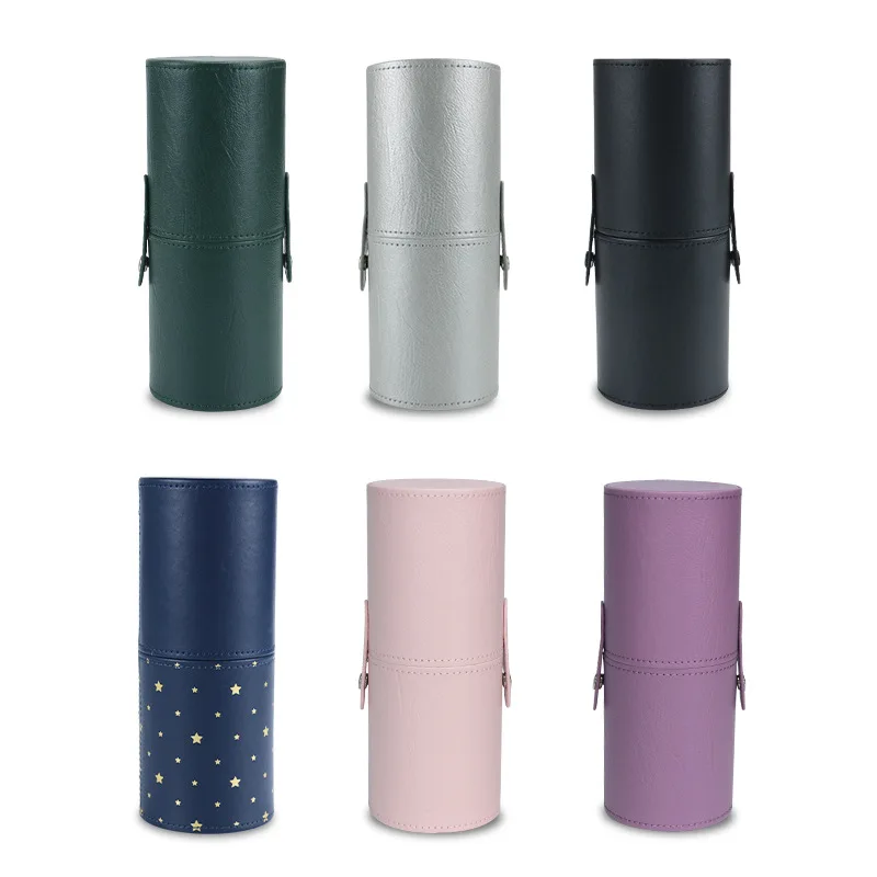 

PU Travel Makeup Brush Storage Organizer 20cm Waterproof Round Portable Makeup Brush Cylinder with Cover
